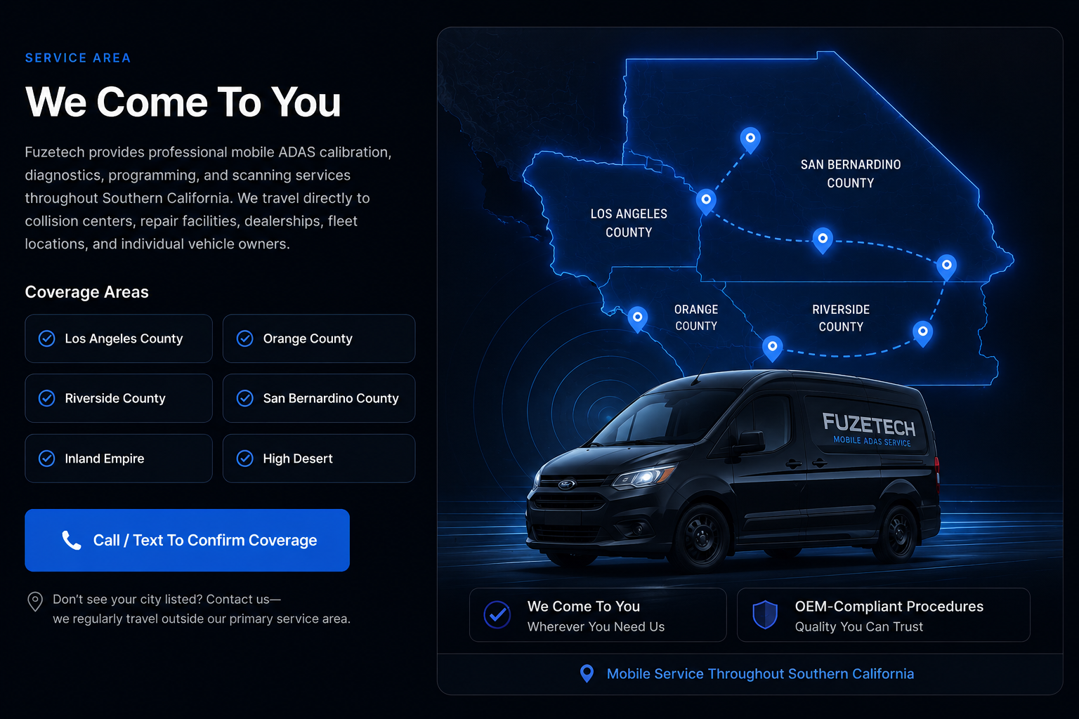 Fuzetech mobile ADAS calibration service van equipped for on-site work
