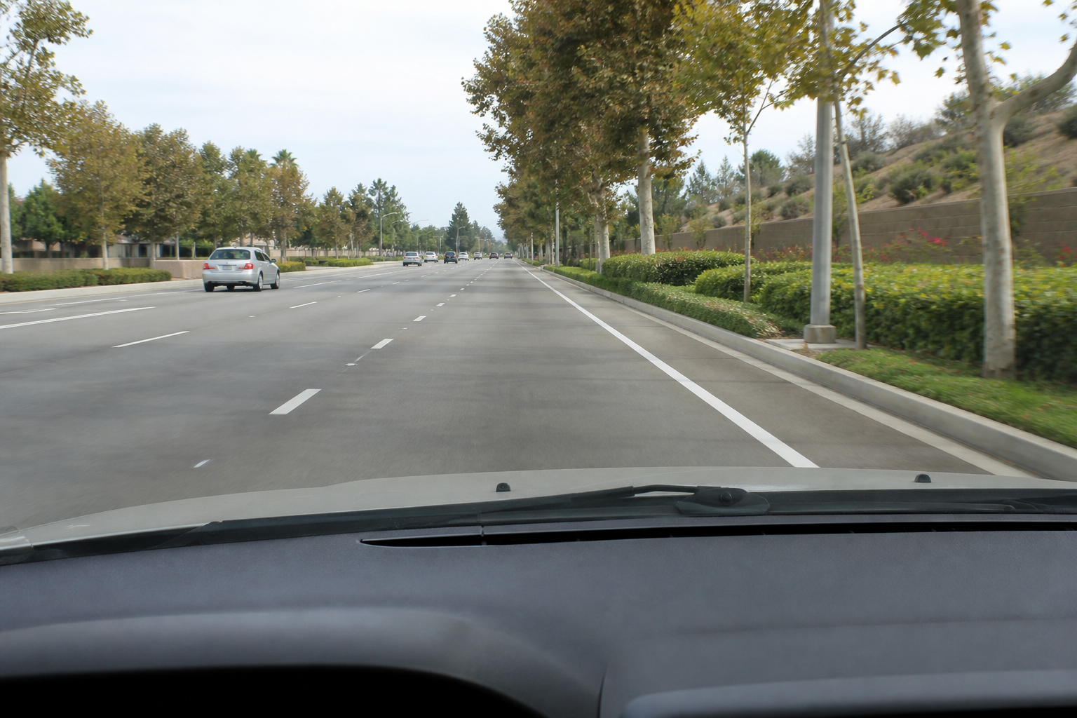 Daytime multi-lane road with clear lane markings used for dynamic ADAS calibration